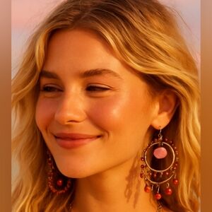 NWT American Eagle Outfitters Boho Pink Gemstone Earrings Hippie Gypsy